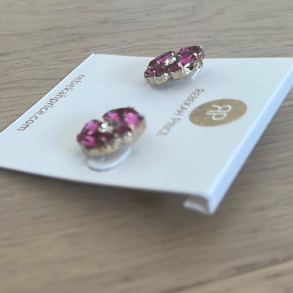 REBEKAH PRICE Fuschia and Crystal Clear Swarovski in Gold Earrings - Picture 6 of 6